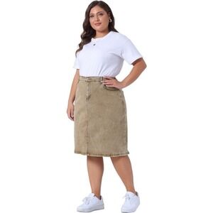 Agnes Orinda Women's Plus Size Tan Denim Skirt‎ Stretch Elastic Casual 4X NWT